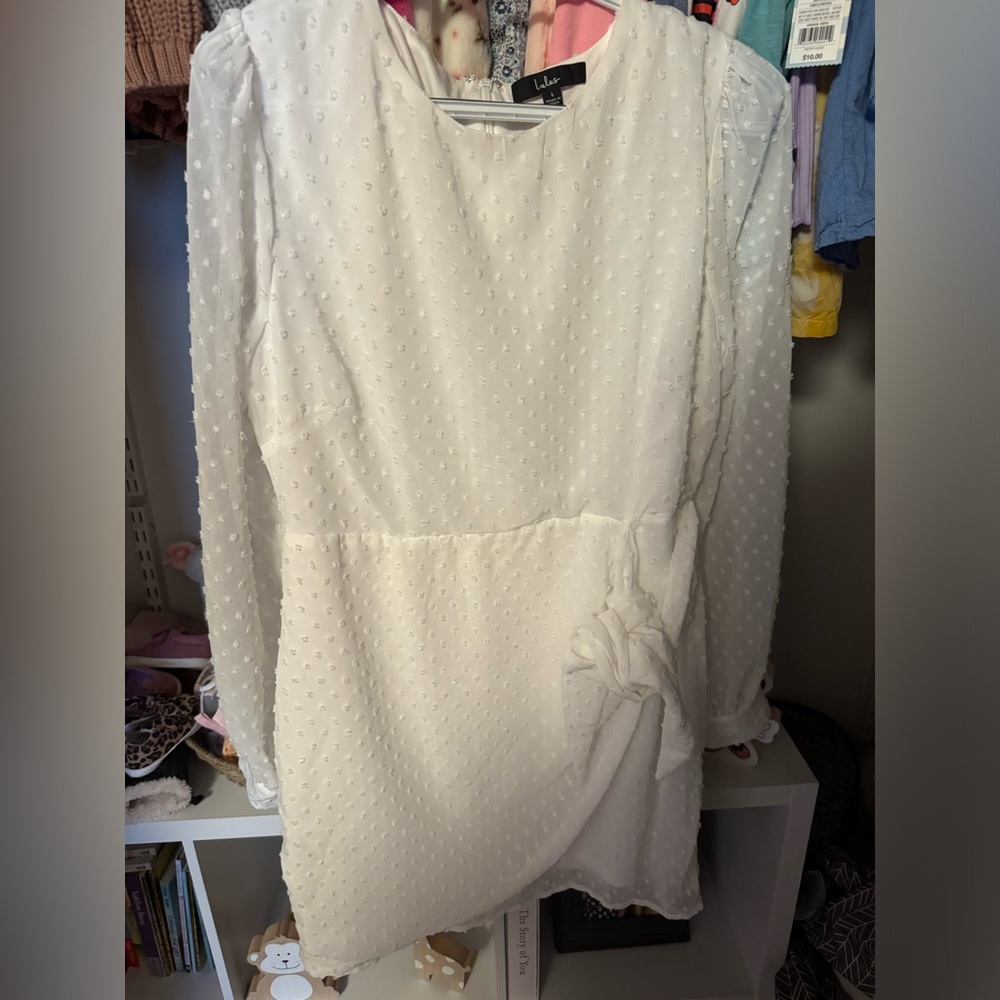 LuLu’s Polka Dot Long Sleeve Tie Front Mini Dress **WORN ONCE**